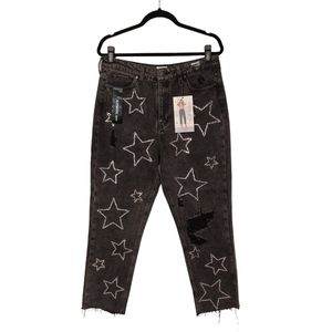 SIMPLE SOCIETY Super High Rise Rhinestone Star Print Straight Leg Jeans 11/30